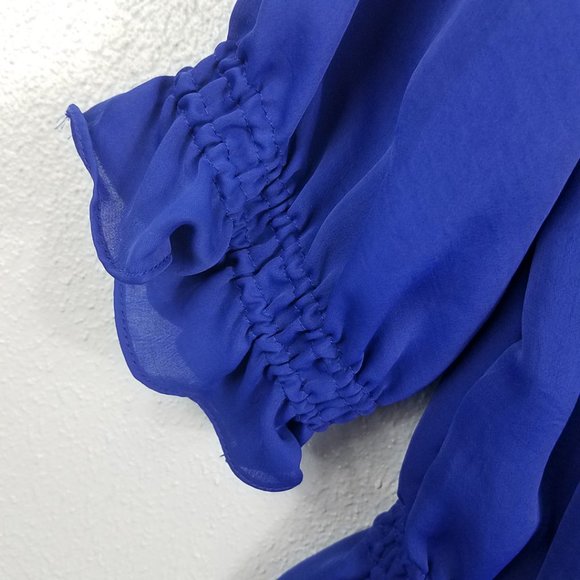 Willi Smith Women's Royal Blue Elastic Waist Tie Neck Medium Shirt Top Blouse - Picture 5 of 13